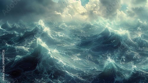 Stormy Sea Under a Dark, Cloudy Sky