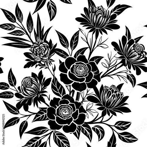 Vektor Musterkachel - Pflanzen und Blumen Muster nahtlos