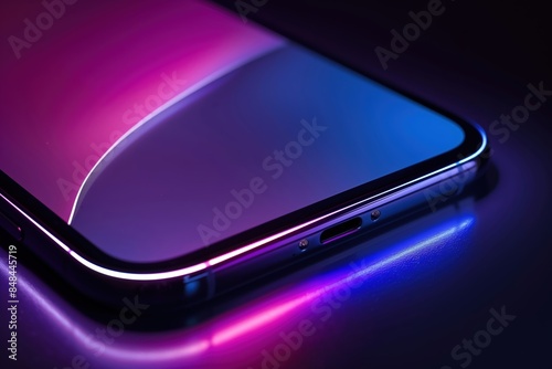 Modern Smartphone with Neon Lights. Stylish Technology and Gadgets. © PELK