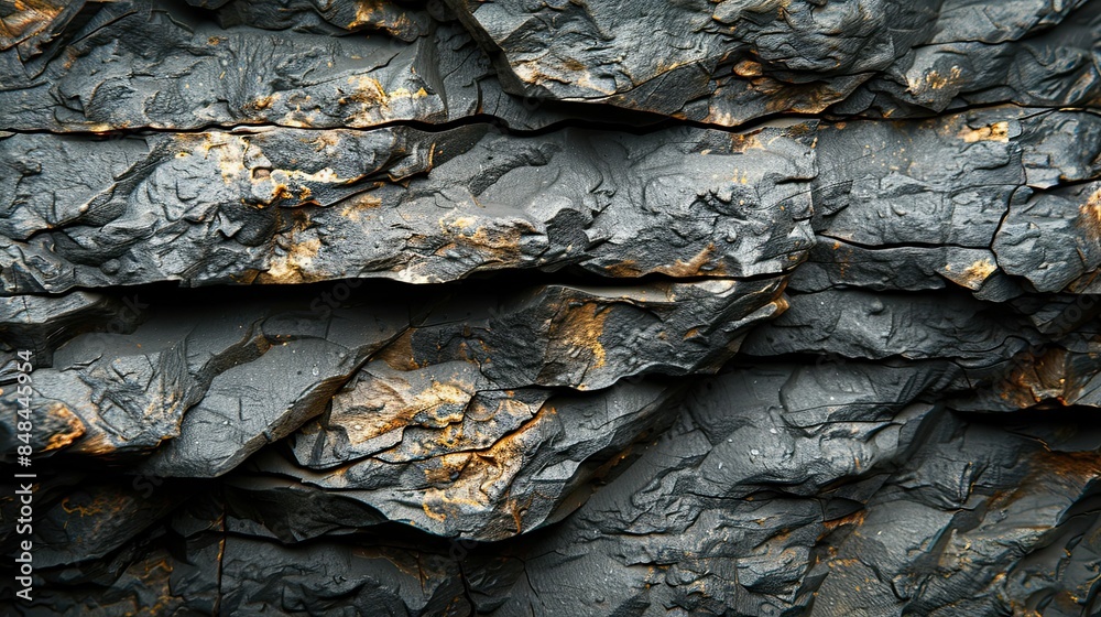 Rough Black Rock Texture With Golden Veins. Rough Black Rock Texture With Golden Veins.