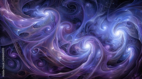 Abstract Swirling Galaxy in Purple and Blue Hues.