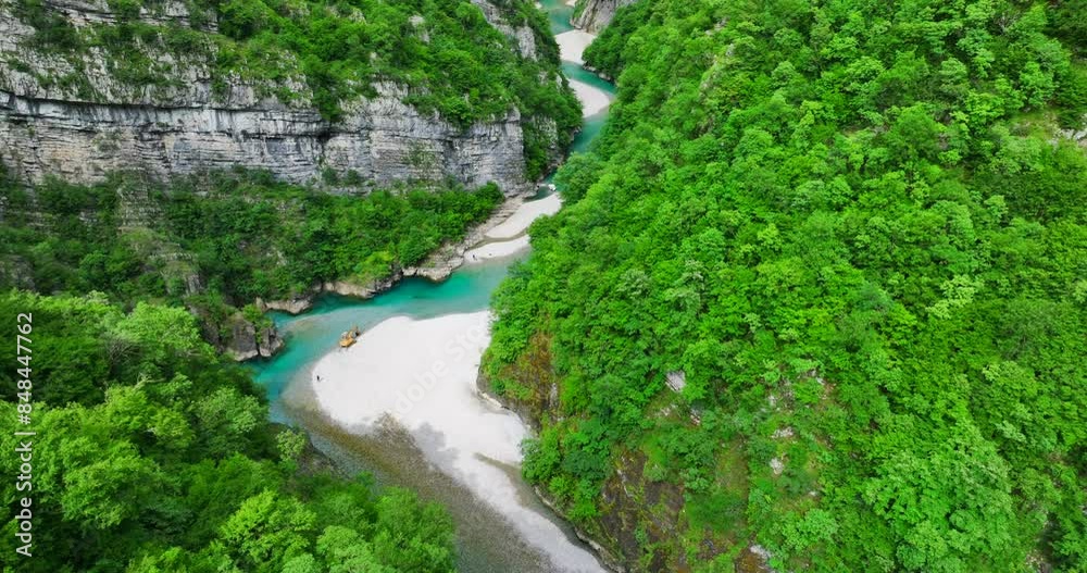 Aerial video of Shala river and its clear blue waters with lush forests in northern Albania. Aerial video of Shala river and its clear blue waters with lush forests in northern Albania.