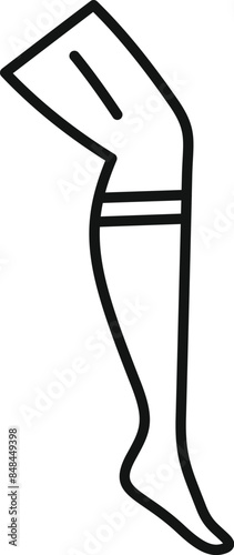 Simple black and white line drawing of a mannequin leg presenting thigh high socks