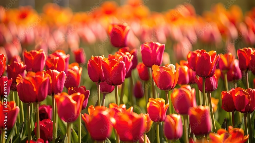 Meadow full of tulips in red and orange Meadow full of tulips in red and orange