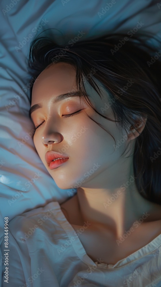 Young asian woman having trouble sleeping at night