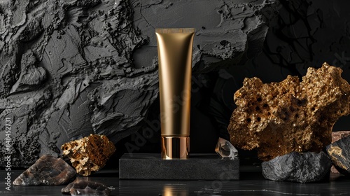 Gold Tube on Black Rocks