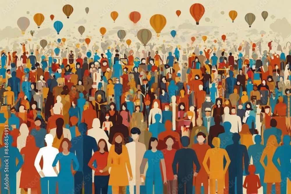 A Vibrant and Diverse Crowd Celebrates World Population Day with Hot Air Balloons Symbolizing Hope and Unity A Vibrant and Diverse Crowd Celebrates World Population Day with Hot Air Balloons Symbolizing Hope and Unity