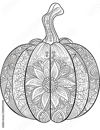 Monochrome Decorative Pumpkin with Intricate Pattern – Thanksgiving Symbol and Halloween Decoration