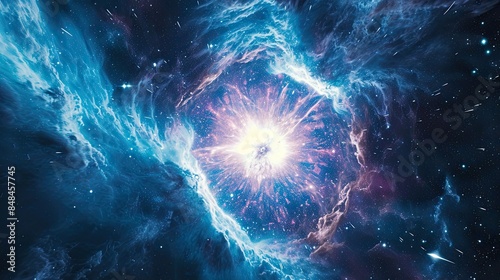 Neutron star exploding, cold bluish colors, photo
