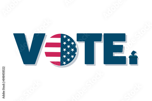 Vote. USA election 2024. Voting day ballot box. Democracy and patriotism concept. Background, banner, text element.