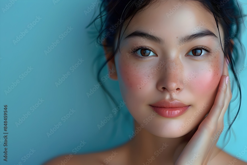 Natural Beauty Portrait Asian woman with Soft Freckles and a Serene Expression Natural Beauty Portrait Asian woman with Soft Freckles and a Serene Expression