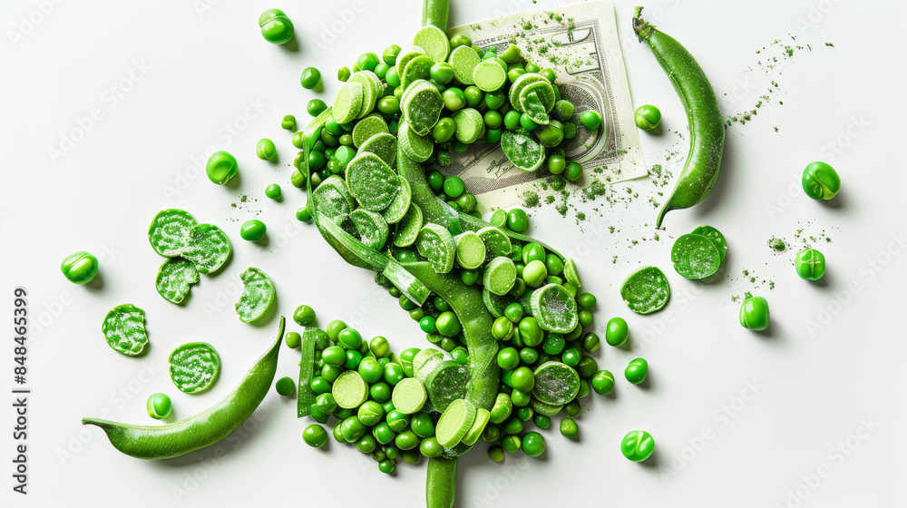 a dollar sign made from green beans and peas, representing financial growth and profit. a dollar sign made from green beans and peas, representing financial growth and profit.