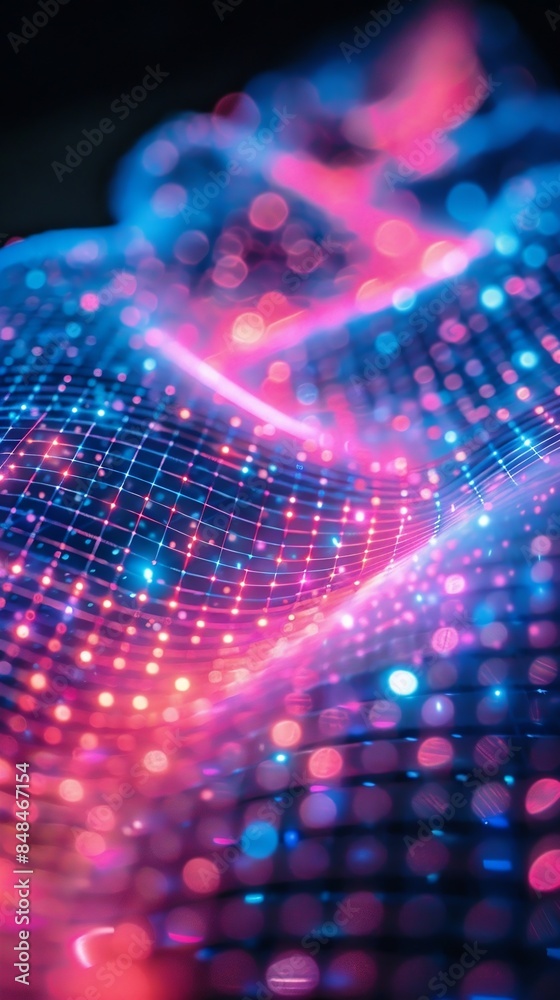 Neon glowing purple and pink grid background. Digital graphic and texture concept. 3D art illustration for wallpaper, poster, banner, design Neon glowing purple and pink grid background. Digital graphic and texture concept. 3D art illustration for wallpaper, poster, banner, design