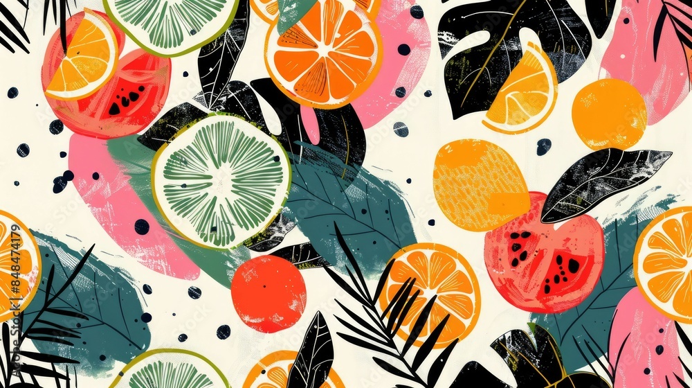 Product featuring a seamless pattern of fruits and berries, including ...
