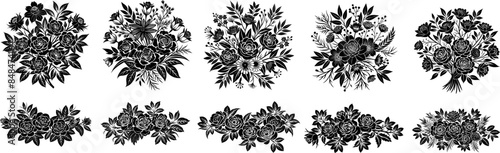 Vektor Set Blumen und Pflanzen - Strauß - Gebinde- Florale Design Element - Grafik Elemente - Blätter und Blüten