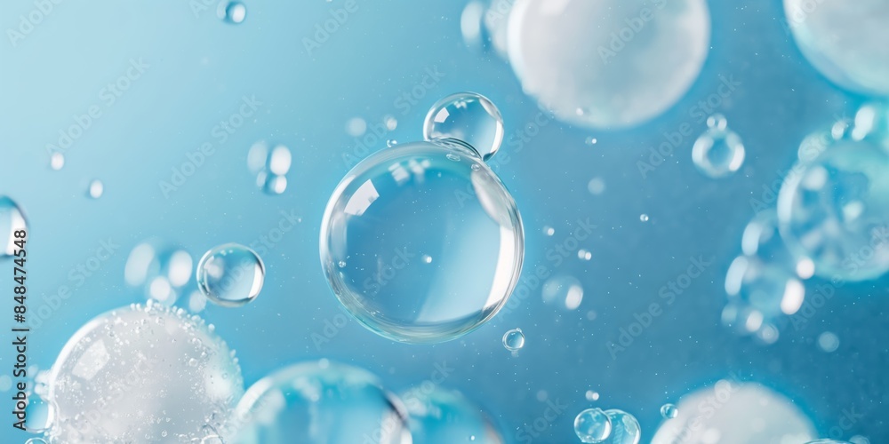 Detailed Close-Up of Blue and White Gel Toner Floating in Water Detailed Close-Up of Blue and White Gel Toner Floating in Water