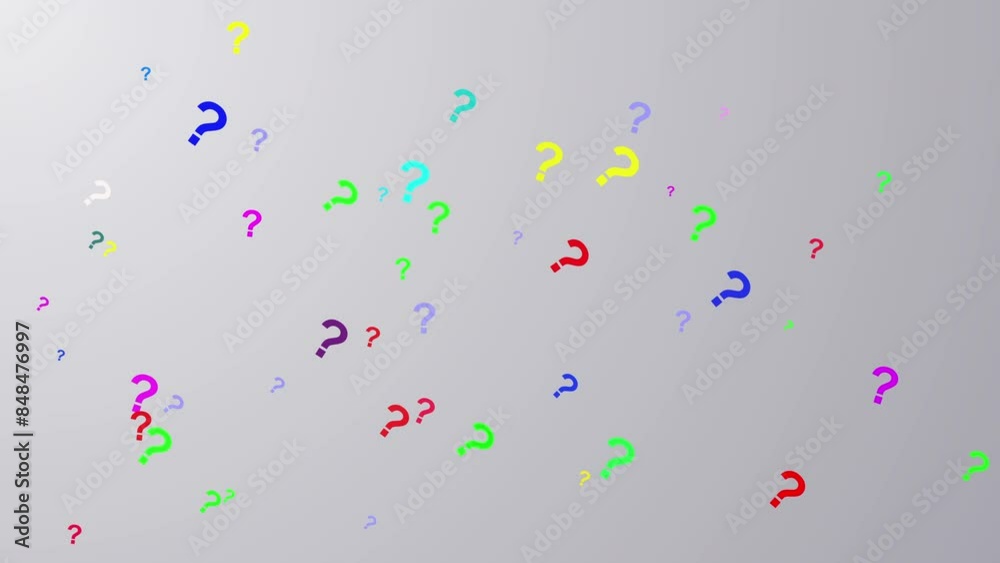 Multicolored flying and floating question marks background on silver gradient. Multicolored flying and floating question marks background on silver gradient.