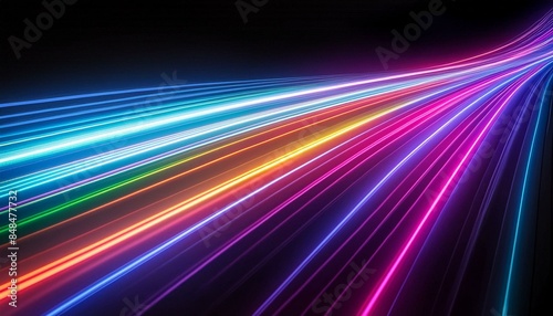 Background of colorful neon light lines shining in black space