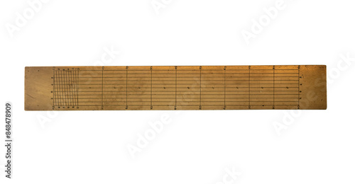 ancient copper ruler on white, isolated