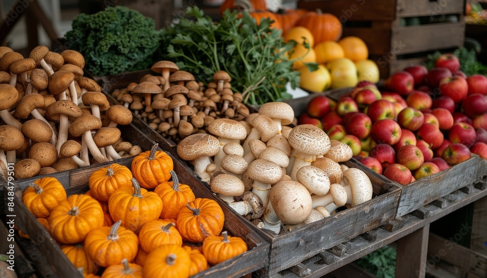 Fresh Produce Display at a Farmers Market Stall Fresh Produce Display at a Farmers Market Stall