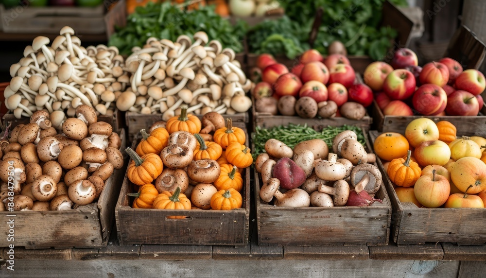 Fresh Produce Display at a Farmers Market Stall Fresh Produce Display at a Farmers Market Stall