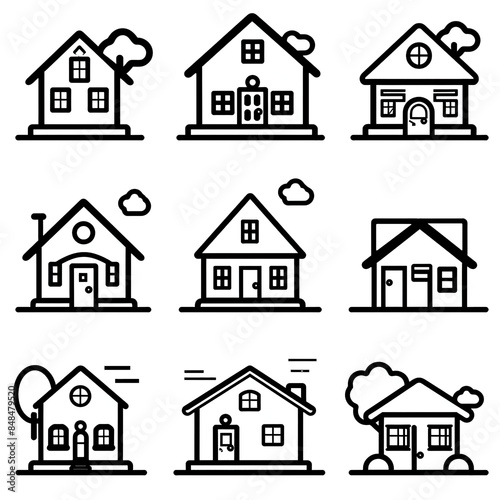 A set of houses with different styles and sizes