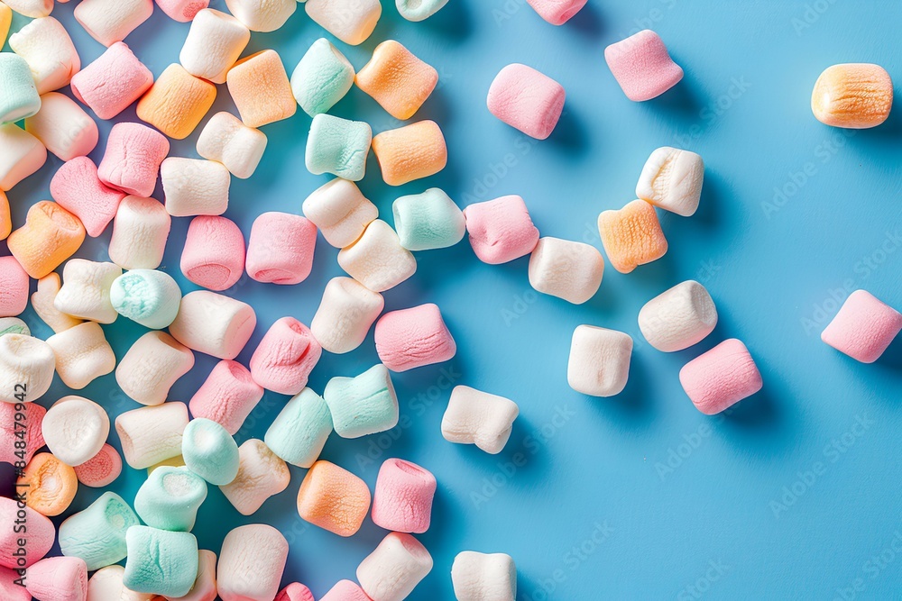 A pile of marshmallows on a blue surface A pile of marshmallows on a blue surface