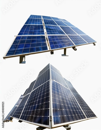 Set von Solarmodulen oder Solarzellen für saubere Energie und Umweltschutz, isoliert auf transparentem PNG-Hintergrund. Photovoltaik-Solarfallen, Konzept für grüne Energie. photo