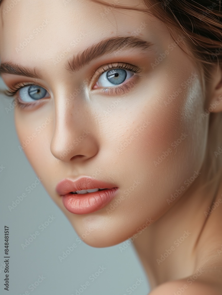 Studio closeup portrait of beautiful young woman with blue eyes Studio closeup portrait of beautiful young woman with blue eyes