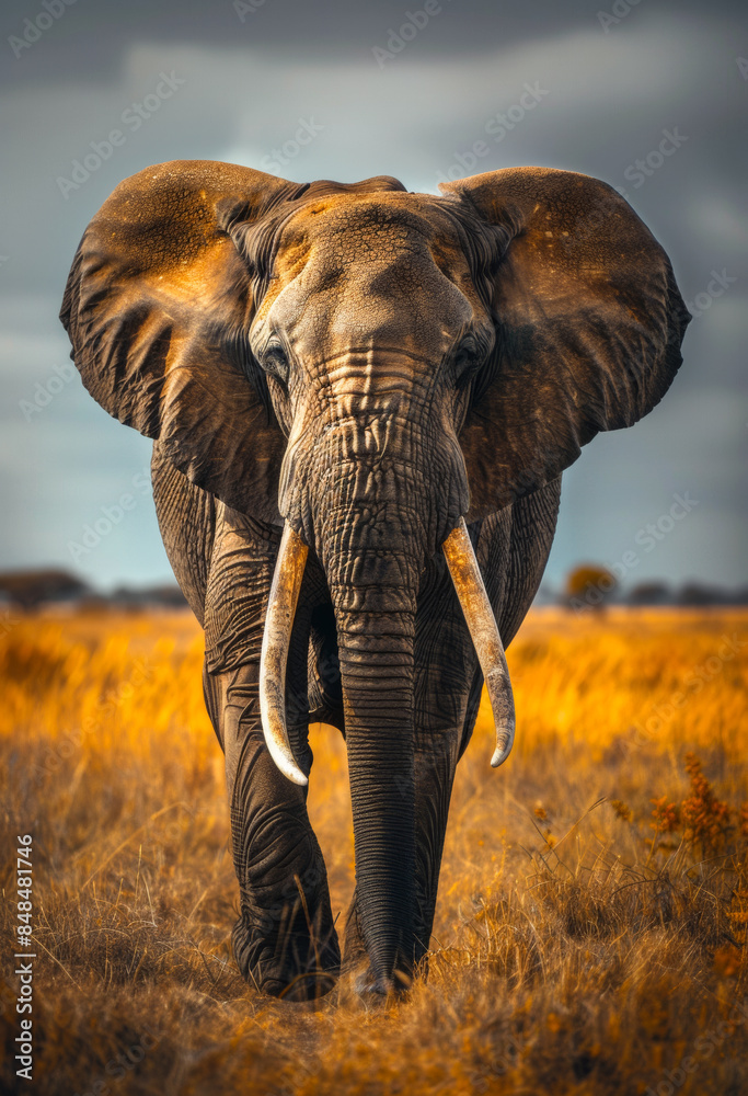 Fototapeta premium African elephant walking in the grass