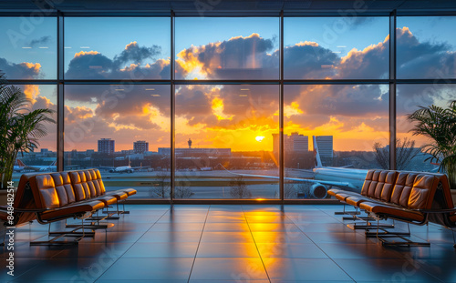 Empty chairs in the departure hall at the airport