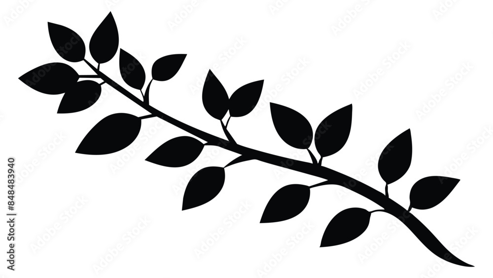 Silhouette of a Branch with Leaves - Black Vector Illustration for Nature, Botanical, and Decorative Design Projects Silhouette of a Branch with Leaves - Black Vector Illustration for Nature, Botanical, and Decorative Design Projects