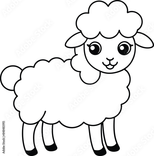 Coloring book or Coloring page for kids Lamb vector clipart Nature background