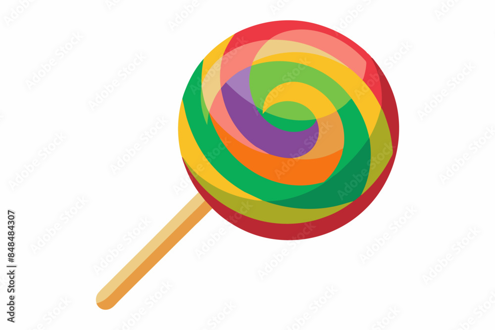 Colorful lollipop with a swirled pattern isolated on white background. Sweet candy in a minimalist style. Concept of confectionery, dessert. Print, design element Colorful lollipop with a swirled pattern isolated on white background. Sweet candy in a minimalist style. Concept of confectionery, dessert. Print, design element
