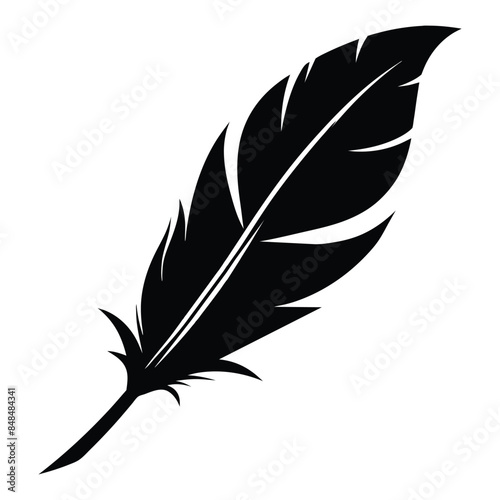 Elegant Black Silhouette Feather Vector Illustration - Detailed and Artistic Feather Design for Decor, Tattoos, and Logos