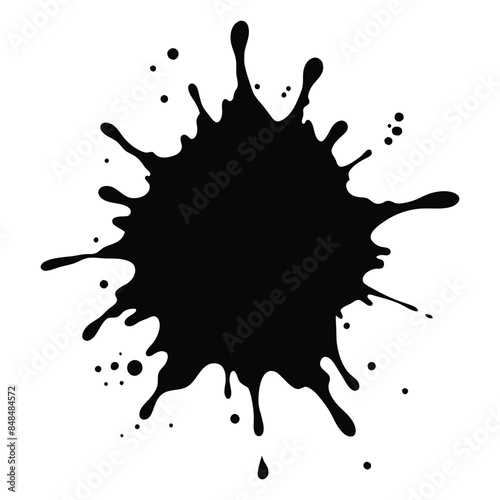 Abstract black ink splatter vector illustration with irregular edges and scattered droplets