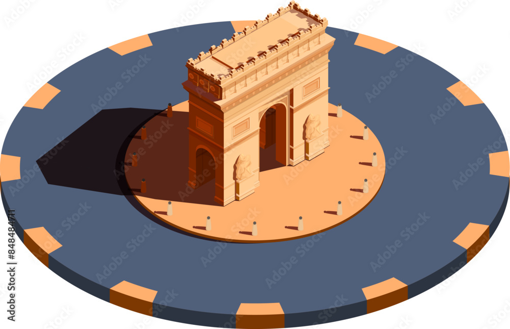 Ταπετσαρία isometric triumphal arch in paris france, vector illustration