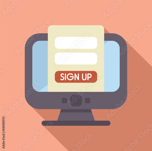 Modern desktop computer showing online signup form with button for creating new account