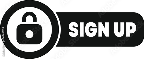 Black and white icon of a padlock symbolizing a secure sign up process for a new user account
