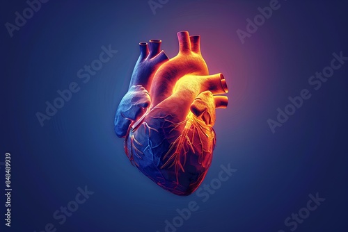 A close up of a human heart on a blue background