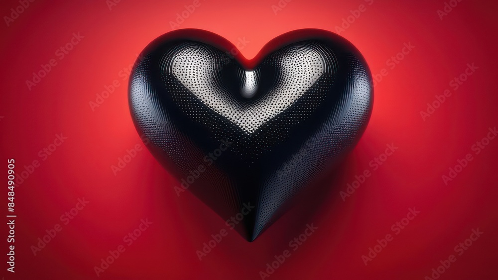 Fototapeta premium black heart on red background, space for text 