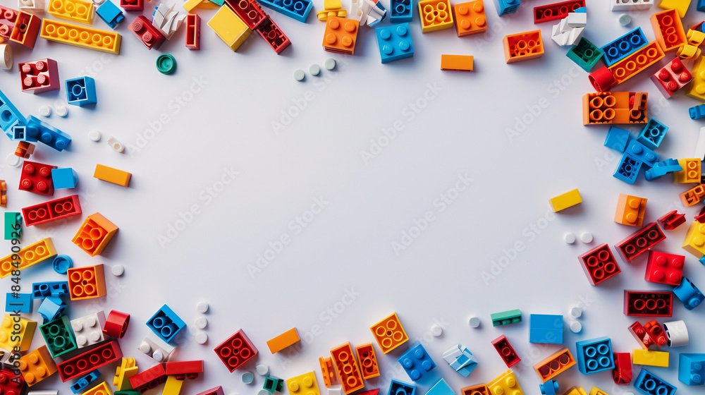 Colorful Bricks Scattered on White Background Colorful Bricks Scattered on White Background