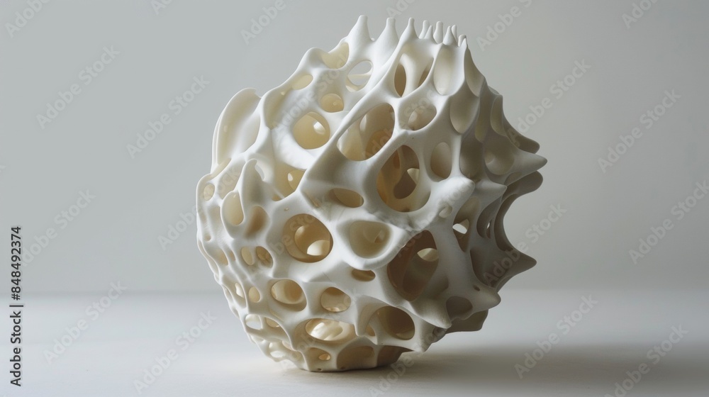 A white sculpture with a lot of holes in it A white sculpture with a lot of holes in it