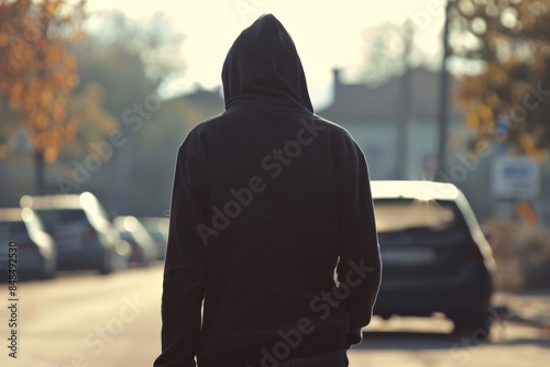 City Thug in Hoodie Observing Streets in Daylight - Crime delinquency and Insecurity photo
