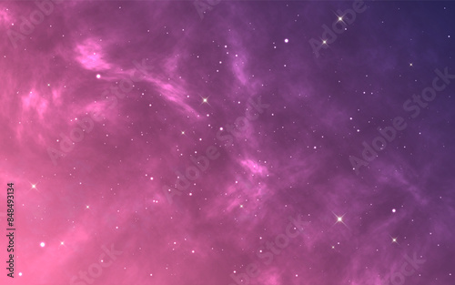 Space background. Realistic cosmos texture. Color starry galaxy with constellations. Fantasy wallpaper with shining stars. Shiny outer space. Beautiful milky way. Vector illustration.
