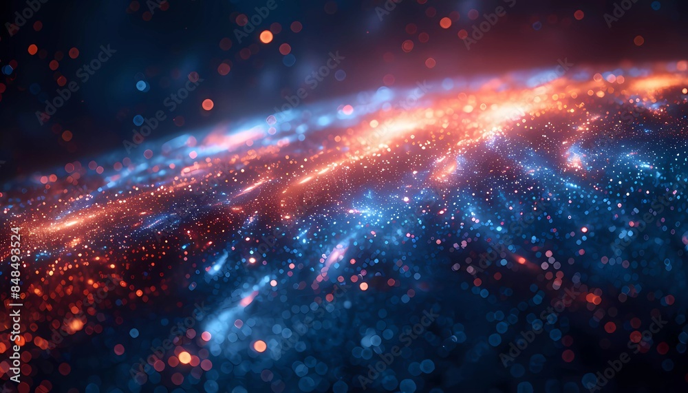 Naklejka premium Blockchain Cosmos, Construct a cosmic scene where blockchain transactions form galaxies and clusters