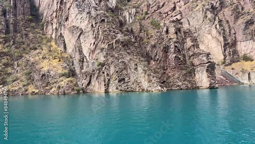 shooting in motion. Canyon, lake, river, reservoir, rocks, mountains, clean fresh drinking water among wild nature.