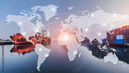  AI technology enhances global logistics for international delivery, using a world map to man