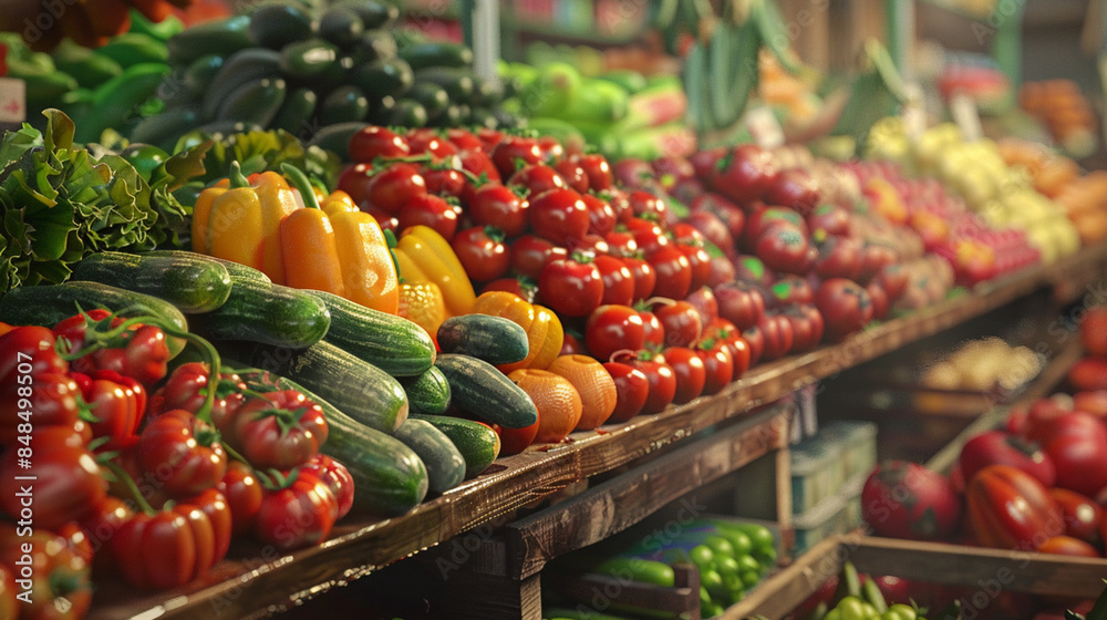 Vibrant freshness: colorful fruits and vegetables on display in the supermarket. Vibrant freshness: colorful fruits and vegetables on display in the supermarket.