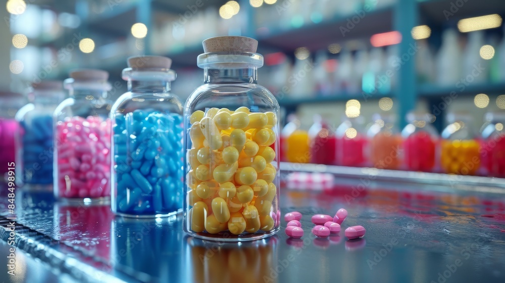 Glass Jars Filled With Pills on Shelf